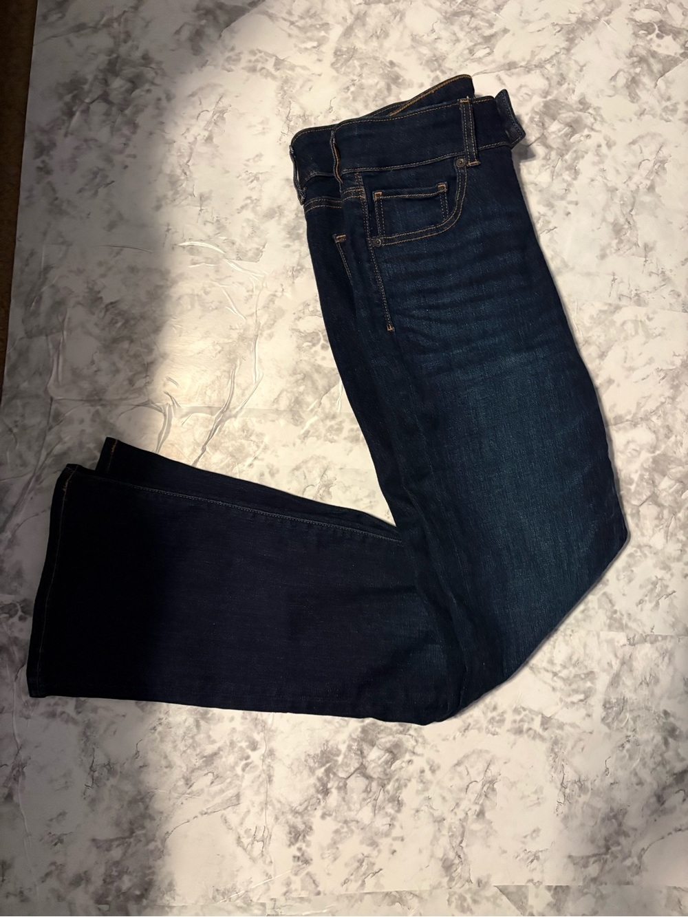 American Eagle Outfitters Women's Slim Dark Blue Denim Jeans with Tan Patch